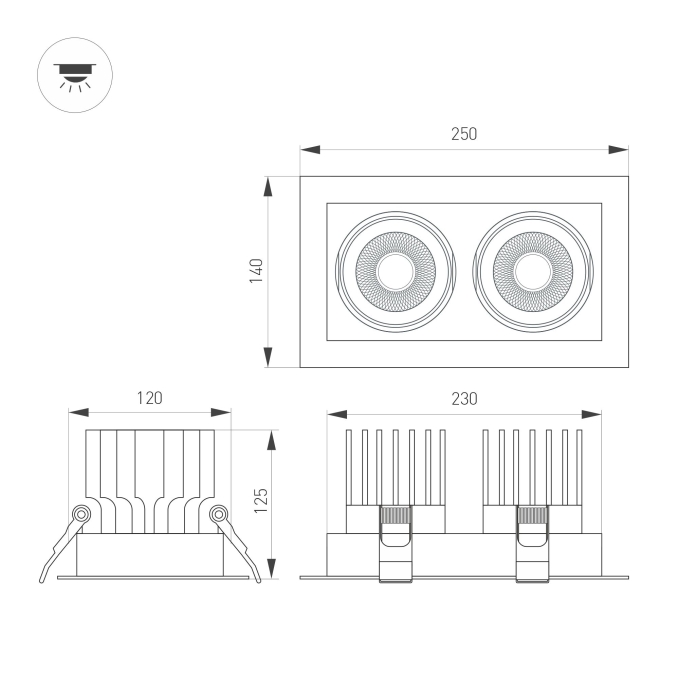 Светильник MS-VORTEX-BUILT-S250x140-2x30W Day4000 (WH-WH, 17 deg, 230V), Arlight, 057765, изображение 6 Светильник MS-VORTEX-BUILT-S250x140-2x30W Day4000 (WH-WH, 17 deg, 230V), Arlight, 057765, изображение 6