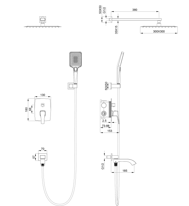 Душевой комплект со смесителем Wonzon & Woghand Flex WW-88939072-BG золото брашированный встраиваемый Душевой комплект со смесителем Wonzon & Woghand Flex WW-88939072-BG золото брашированный встраиваемый