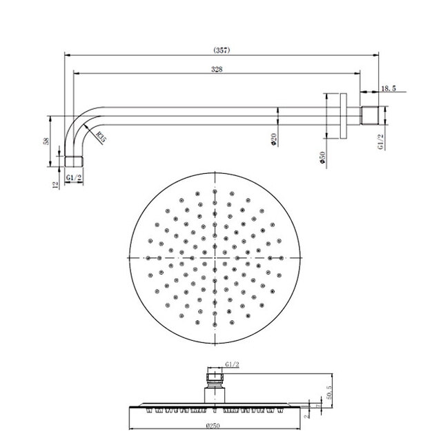 Верхний душ Caprigo Parts 99-523-NER матовый черный