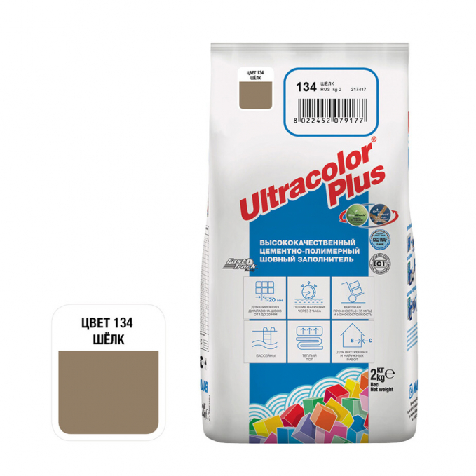 Затирка цементная Mapei Ultracolor Plus №134 Шелк, 2 кг Затирка цементная Mapei Ultracolor Plus №134 Шелк, 2 кг