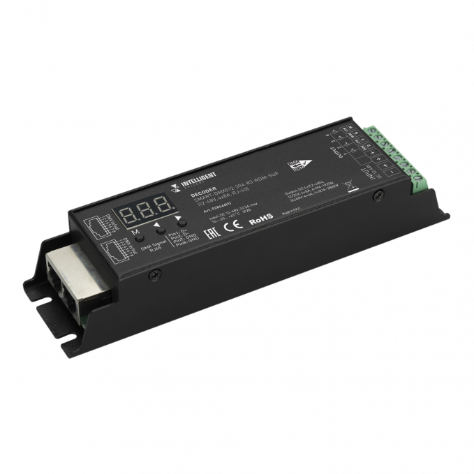 INTELLIGENT ARLIGHT Декодер SMART-DMX512-304-83-RDM-SUF Black (12-48V, 4x8A, RJ-45), Arlight, 028444(1), изображение 1 INTELLIGENT ARLIGHT Декодер SMART-DMX512-304-83-RDM-SUF Black (12-48V, 4x8A, RJ-45), Arlight, 028444(1), изображение 1