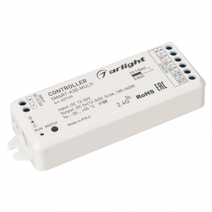 Контроллер SMART-K30-MULTI (12-24V, 5x3A, RGB-MIX, 2.4G), Arlight, 027135, изображение 1 Контроллер SMART-K30-MULTI (12-24V, 5x3A, RGB-MIX, 2.4G), Arlight, 027135, изображение 1