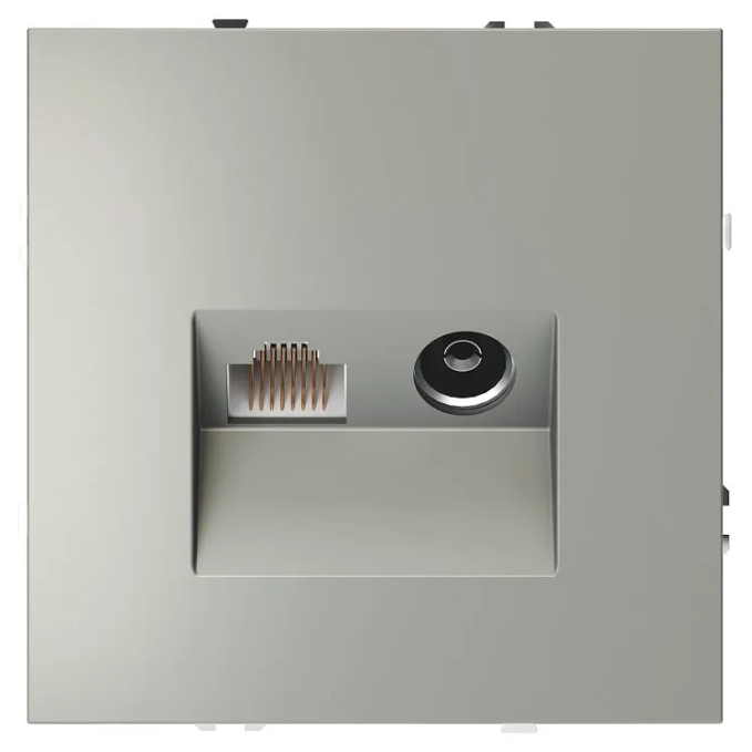 Розетка телевизионная встраиваемая VOLTUM S70 TV+RJ45 кат. 6, (сталь), Voltum, VLS060705