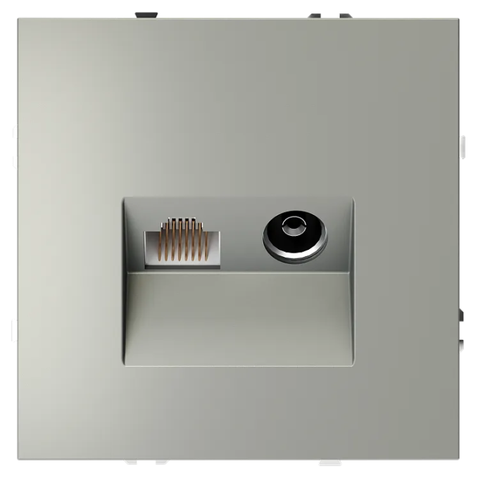 Розетка телевизионная встраиваемая VOLTUM S70 TV+RJ45 кат. 6, (сталь), Voltum, VLS060705
