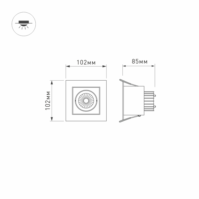 Светильник CL-KARDAN-S102x102-9W Warm (WH, 38 deg), Arlight, 024137, изображение 7