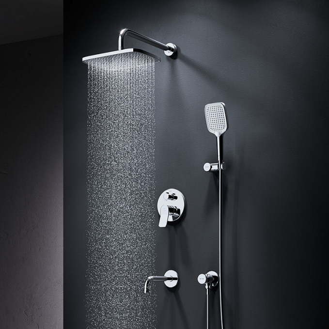Встраиваемая душевая система AM.PM X-Joy FB85A3RH40 хром: тропический верхний душ, излив с душевой лейкой Встраиваемая душевая система AM.PM X-Joy FB85A3RH40 хром: тропический верхний душ, излив с душевой лейкой