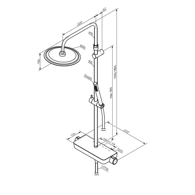 Душевая система Damixa Scandinavian Pure 936780300 стойка с тропическим душем, смесителем, черная матовая