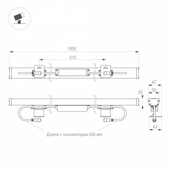 Линейный прожектор AR-LINE-1000-36W Day4000 (GR, 30 deg, 230V), Arlight, 024305(1), изображение 2 Линейный прожектор AR-LINE-1000-36W Day4000 (GR, 30 deg, 230V), Arlight, 024305(1), изображение 2