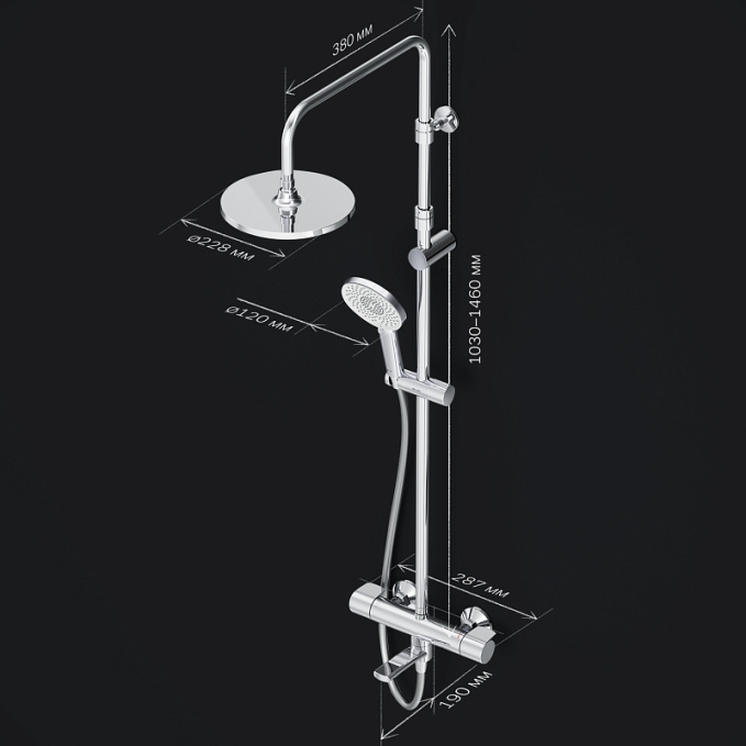 Душевая система AM.PM X-Joy F0785A500 стойка с тропическим душем, термостатом, смесителем, изливом, хром Душевая система AM.PM X-Joy F0785A500 стойка с тропическим душем, термостатом, смесителем, изливом, хром