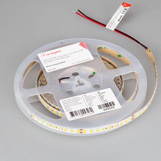 Светодиодная лента ULTRA-C126-10mm 24V Warm2700 (14.4 W/m, IP20, 5630, 5m), Arlight, 040223, изображение 3 Светодиодная лента ULTRA-C126-10mm 24V Warm2700 (14.4 W/m, IP20, 5630, 5m), Arlight, 040223, изображение 3