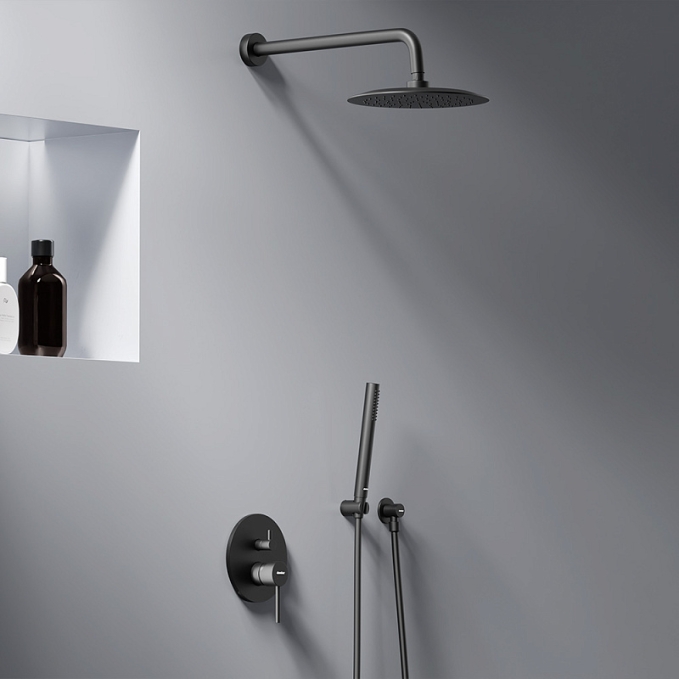 Встраиваемая душевая система Damixa Scandinavian Pure 936520300 черная: тропический верхний душ, ручной душ Встраиваемая душевая система Damixa Scandinavian Pure 936520300 черная: тропический верхний душ, ручной душ