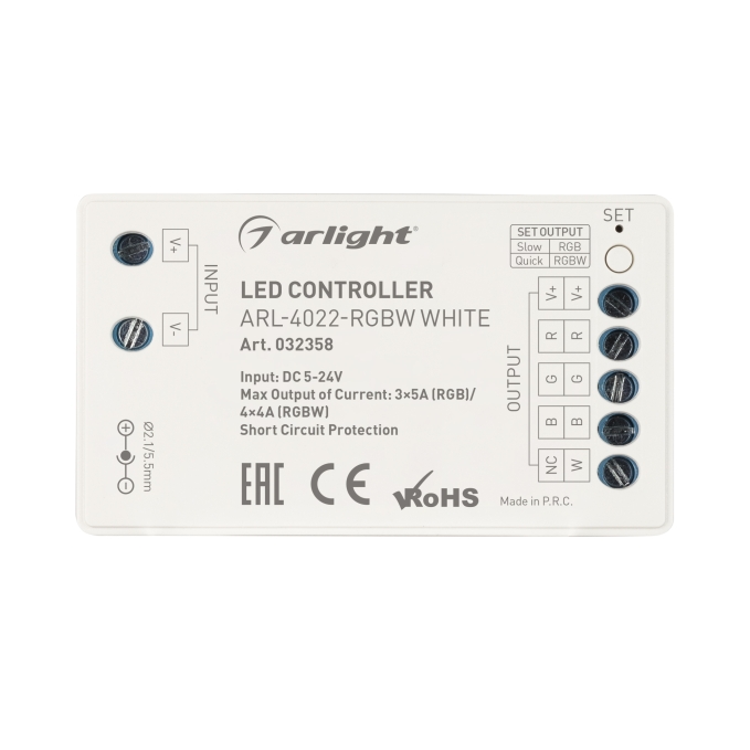 Контроллер ARL-4022-RGBW White (5-24V, 4x4A, ПДУ 24кн, RF), Arlight, 032358, изображение 2 Контроллер ARL-4022-RGBW White (5-24V, 4x4A, ПДУ 24кн, RF), Arlight, 032358, изображение 2