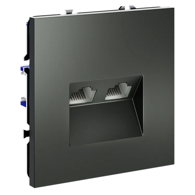 Розетка компьютерная встраиваемая VOLTUM S70 двойная RJ45+RJ45 кат.6, (титан), Voltum, VLS060206 Розетка компьютерная встраиваемая VOLTUM S70 двойная RJ45+RJ45 кат.6, (титан), Voltum, VLS060206