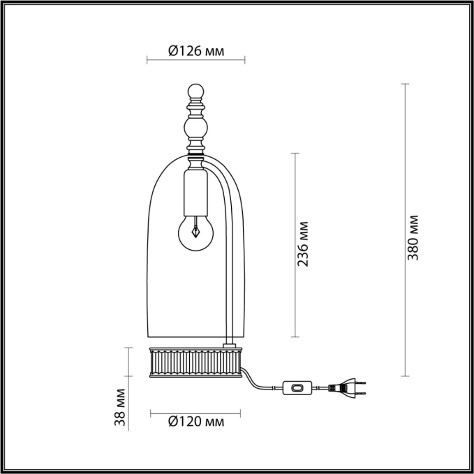 Настольная лампа E14 1*40W BELL NEO ODL_EX22 147 ODEON LIGHT 4892/1T, схема товара Настольная лампа E14 1*40W BELL NEO ODL_EX22 147 ODEON LIGHT 4892/1T, схема товара