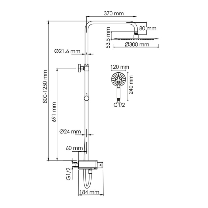 Душевая система WasserKRAFT  A113.116.058.CH T
