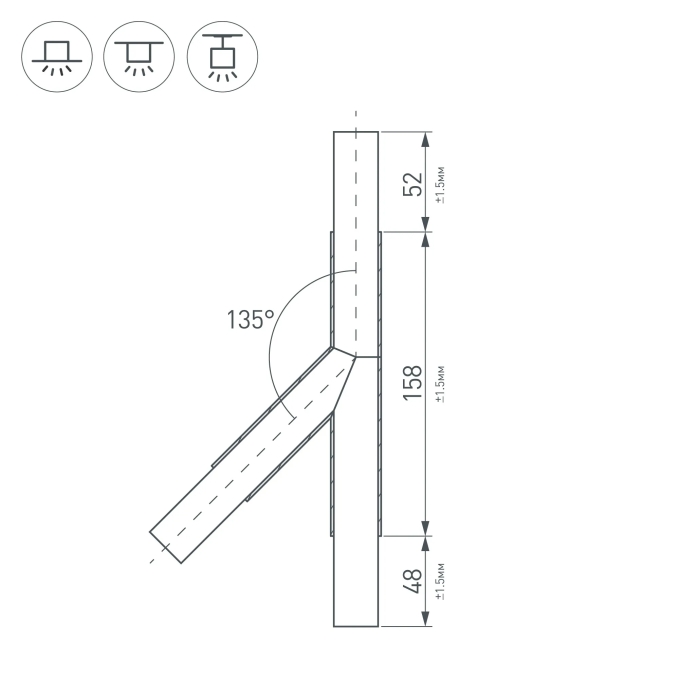 Тройник PLS-LOCK-H25-T135R правый (с экраном MAT-L), Arlight, 026242, изображение 2 Тройник PLS-LOCK-H25-T135R правый (с экраном MAT-L), Arlight, 026242, изображение 2