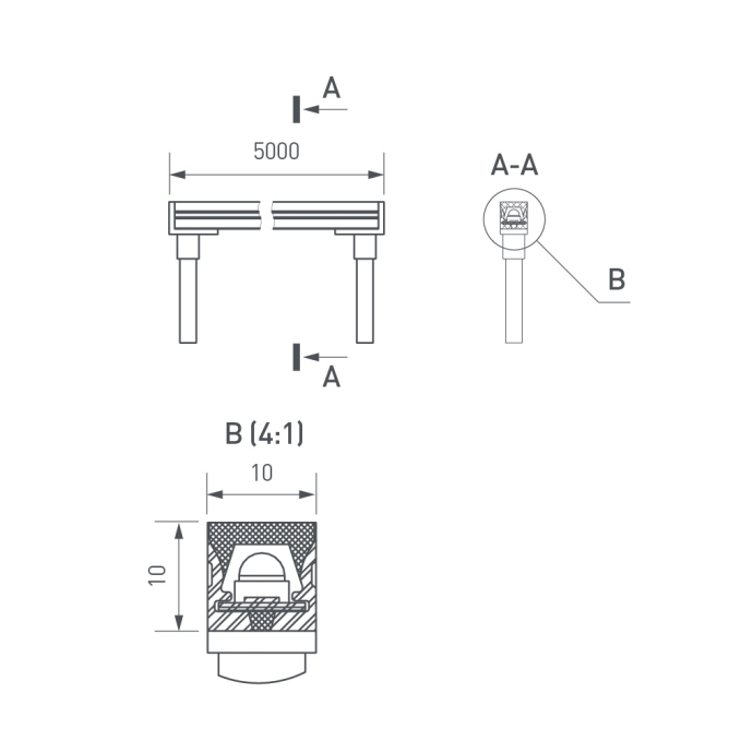 Грейзер THOR-TOP-B70-10x10mm 24V Day4000 (15 W/m, IP67, 5m, wire x2), Arlight, 045321, изображение 4 Грейзер THOR-TOP-B70-10x10mm 24V Day4000 (15 W/m, IP67, 5m, wire x2), Arlight, 045321, изображение 4