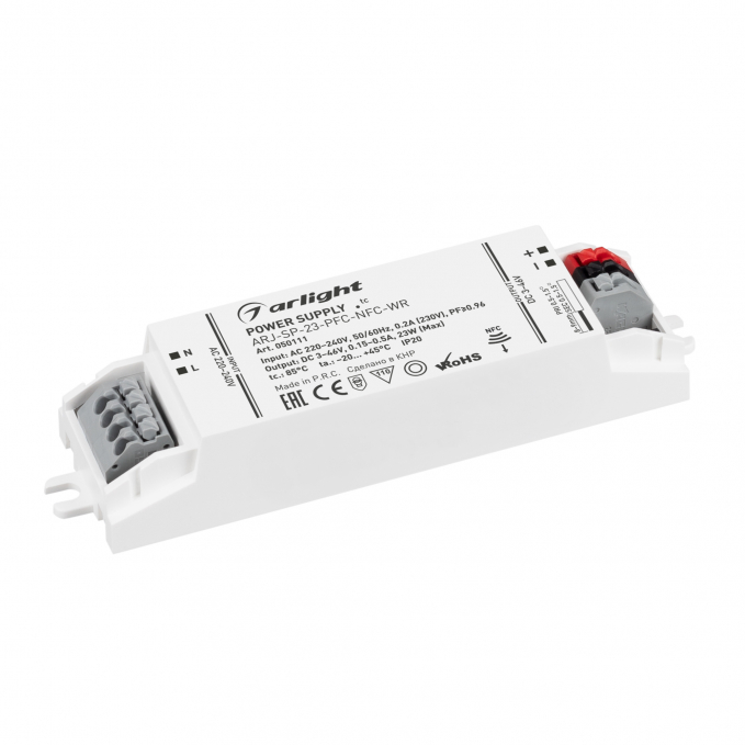 Блок питания ARJ-SP-23-PFC-NFC-WR (23W, 3-46V, 0.15-0.5A), Arlight, 050111, изображение 1 Блок питания ARJ-SP-23-PFC-NFC-WR (23W, 3-46V, 0.15-0.5A), Arlight, 050111, изображение 1