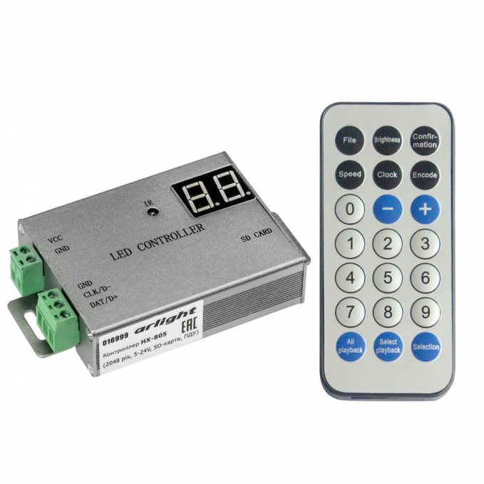 Контроллер HX-805 (2048 pix, 5-24V, SD-карта, ПДУ), Arlight, 016999, изображение 1 Контроллер HX-805 (2048 pix, 5-24V, SD-карта, ПДУ), Arlight, 016999, изображение 1
