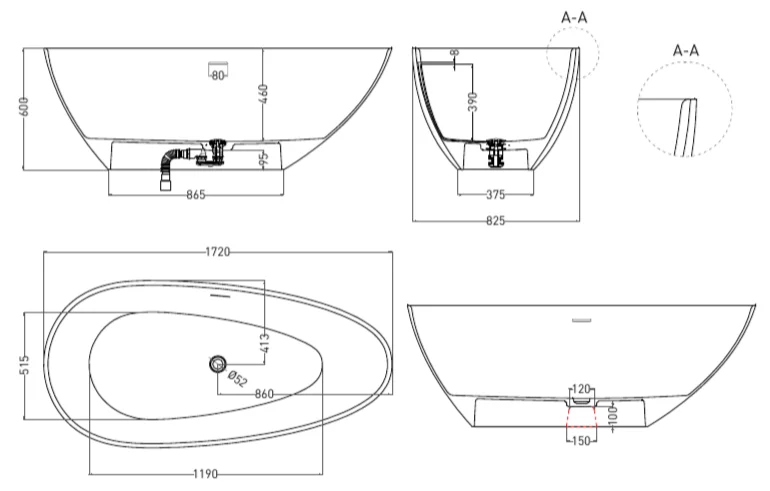Ванна из искусственного камня Salini Paola 170x85 1015204M белая матовая отдельно стоящая