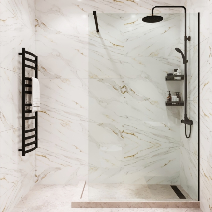 Душевая перегородка ADS Sancors Walk In 90x195 602IN.090BL.TR.08 профиль черный Душевая перегородка ADS Sancors Walk In 90x195 602IN.090BL.TR.08 профиль черный