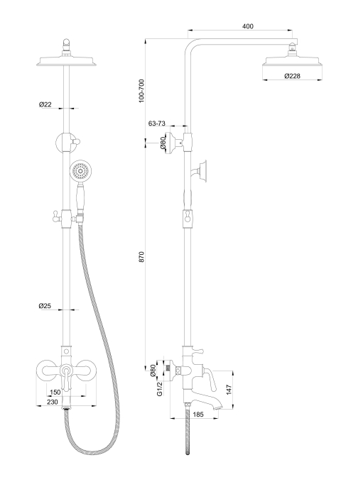 Душевая стойка со смесителем Wonzon & Woghand Steam WW-88739008-BG золото брашированная Душевая стойка со смесителем Wonzon & Woghand Steam WW-88739008-BG золото брашированная