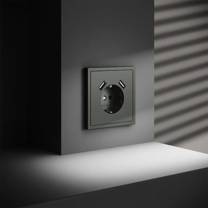 Накладка для розетки с заземлением и защитными шторками, с USB A+A, S70 (титан), Voltum, VLS000906