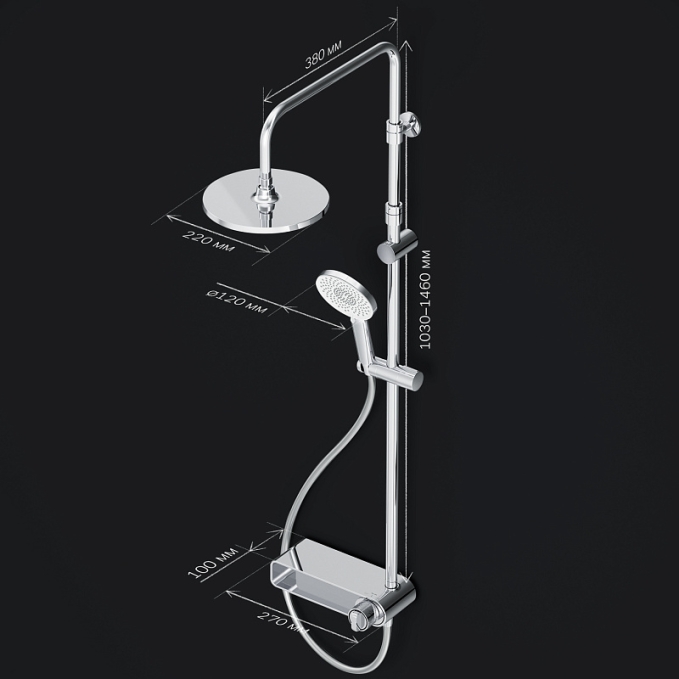 Душевая система AM.PM X-Joy F0785A700 стойка с тропическим душем, смесителем, изливом, хром Душевая система AM.PM X-Joy F0785A700 стойка с тропическим душем, смесителем, изливом, хром