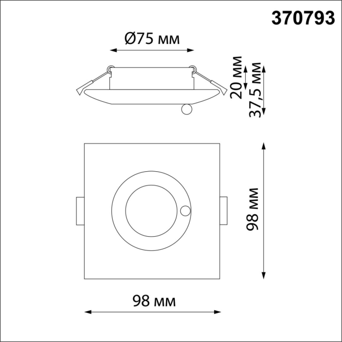 Светильник встраиваемый влагозащищенный IP44 GU10 50W 220V WATER SPOT NT21 596 NOVOTECH 370793, схема товара Светильник встраиваемый влагозащищенный IP44 GU10 50W 220V WATER SPOT NT21 596 NOVOTECH 370793, схема товара