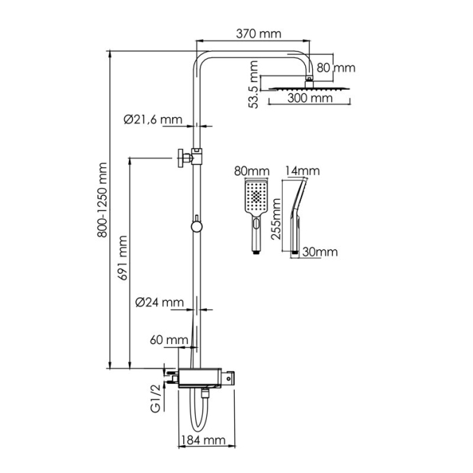 Душевая система WasserKRAFT  A113.118.126.CH T