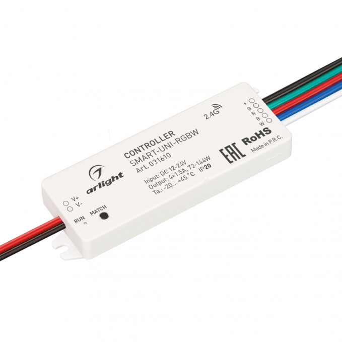 Контроллер SMART-UNI-RGBW (12-24V, 4x1.5A, 2.4G), Arlight, 031610, изображение 1 Контроллер SMART-UNI-RGBW (12-24V, 4x1.5A, 2.4G), Arlight, 031610, изображение 1