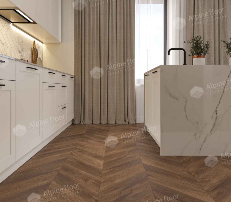 Каменный ламинат SPC Alpine Floor Chevron Alpine Дуб Коричневый, ECO 18-13 MC