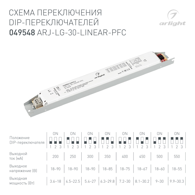 Блок питания ARJ-LG-30-LINEAR-PFC (30W, 18-90V, 0.2-0.55A), Arlight, 049548, изображение 2 Блок питания ARJ-LG-30-LINEAR-PFC (30W, 18-90V, 0.2-0.55A), Arlight, 049548, изображение 2