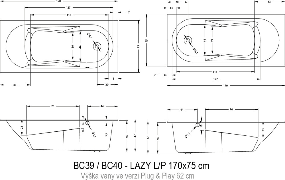 Ванна акриловая Riho Lazy 170x75 L B080001005 пристенная Ванна акриловая Riho Lazy 170x75 L B080001005 пристенная