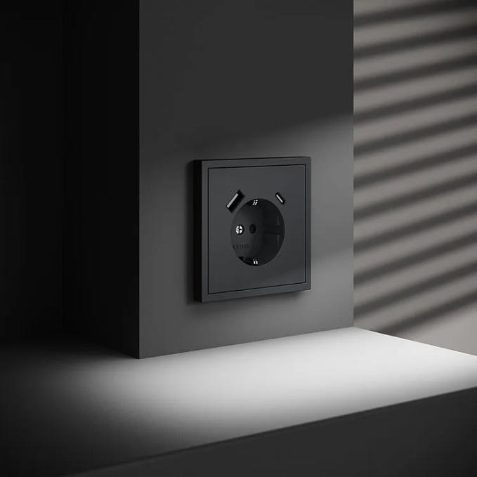 Розетка встраиваемая VOLTUM S70 с заземлением и защитными шторками, 16А, с USB, A+С, (графит), Voltum, VLS040507