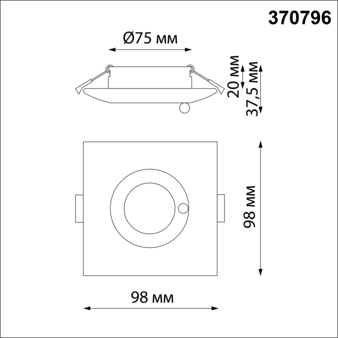 Светильник встраиваемый влагозащищенный IP44 GU10 50W 220V WATER SPOT NT21 596 NOVOTECH 370796, схема товара Светильник встраиваемый влагозащищенный IP44 GU10 50W 220V WATER SPOT NT21 596 NOVOTECH 370796, схема товара
