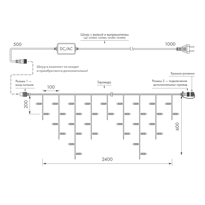 Светодиодная гирлянда ARD-EDGE-CLASSIC-2400x600-WHITE-88LED-MILK-STD Warm (230V, 6W), Arlight, 034105, изображение 3