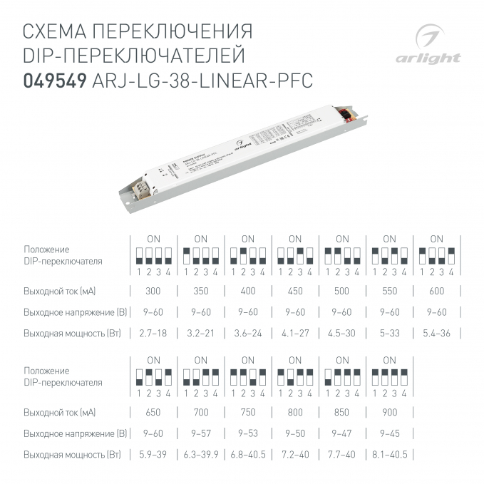 Блок питания ARJ-LG-38-LINEAR-PFC (38W, 9-60V, 0.3-0.9A), Arlight, 049549, изображение 2 Блок питания ARJ-LG-38-LINEAR-PFC (38W, 9-60V, 0.3-0.9A), Arlight, 049549, изображение 2