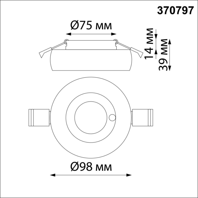 Светильник встраиваемый влагозащищенный IP44 GU10 50W 220V WATER SPOT NT21 597 NOVOTECH 370797, схема товара Светильник встраиваемый влагозащищенный IP44 GU10 50W 220V WATER SPOT NT21 597 NOVOTECH 370797, схема товара