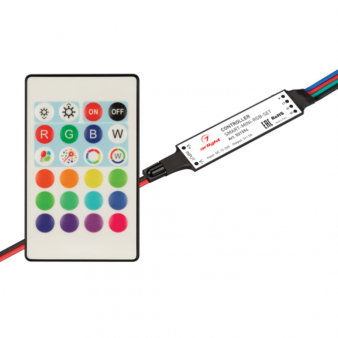 Контроллер SMART-MINI-RGB-SET (12-24V, 3x1.5A, ПДУ 24кн, IR), Arlight, 031594, изображение 1 Контроллер SMART-MINI-RGB-SET (12-24V, 3x1.5A, ПДУ 24кн, IR), Arlight, 031594, изображение 1