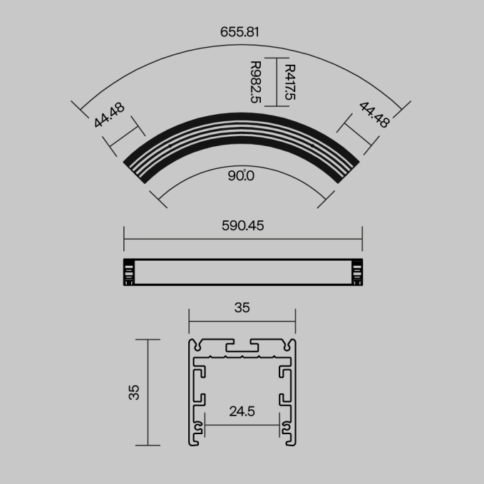 Радиусный профиль 35x35 D1500мм внутренний 1/4 круга черный, ALM-3535R-B-IN-90°-1.5M, изображение 7 Радиусный профиль 35x35 D1500мм внутренний 1/4 круга черный, ALM-3535R-B-IN-90°-1.5M, изображение 7