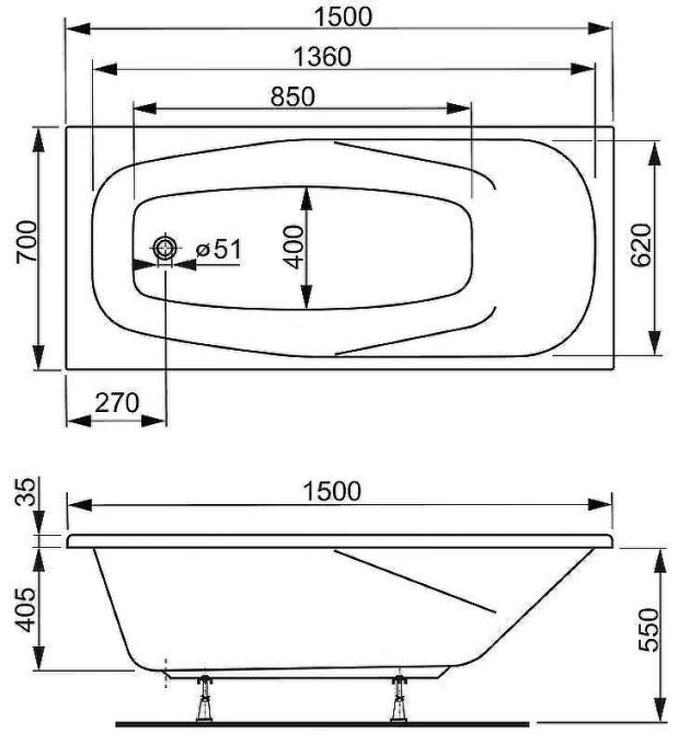 Ванна акриловая Vagnerplast Aronia 150x70 VPBA157ARN2X-04 Ванна акриловая Vagnerplast Aronia 150x70 VPBA157ARN2X-04