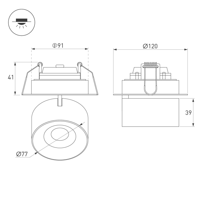 Светильник SP-PLURIO-BUILT-TRIMLESS-R120-9W Warm3000 (BK-CHR, 36 deg, 230V), Arlight, 038064, изображение 3 Светильник SP-PLURIO-BUILT-TRIMLESS-R120-9W Warm3000 (BK-CHR, 36 deg, 230V), Arlight, 038064, изображение 3