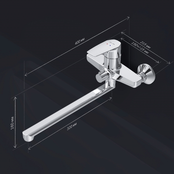 Смеситель для ванны и душа AM.PM Gem F90A90000 длинный излив, хром Смеситель для ванны и душа AM.PM Gem F90A90000 длинный излив, хром