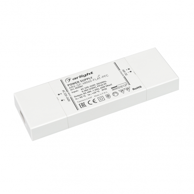 Блок питания ARV-SP-48060-FLAT-PFC (48V, 1.25A, 60W), Arlight, 052081, изображение 1 Блок питания ARV-SP-48060-FLAT-PFC (48V, 1.25A, 60W), Arlight, 052081, изображение 1