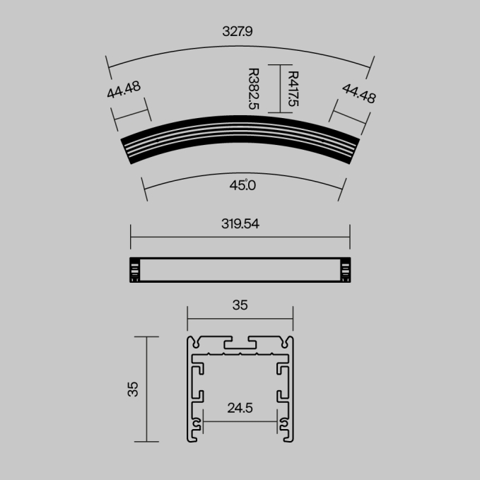Радиусный профиль 35x35 D3000мм 1/8 круга черный, ALM-3535R-B-D-45°-3M, изображение 7 Радиусный профиль 35x35 D3000мм 1/8 круга черный, ALM-3535R-B-D-45°-3M, изображение 7