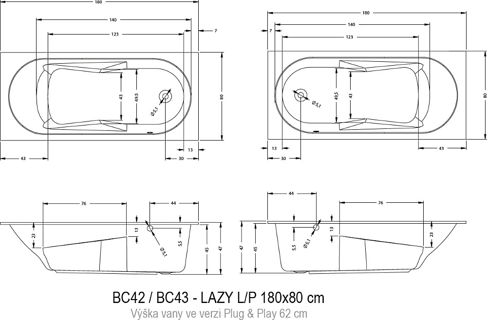 Ванна акриловая Riho Lazy 180x80 R B082001005 пристенная Ванна акриловая Riho Lazy 180x80 R B082001005 пристенная