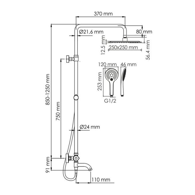 Душевая система WasserKRAFT A188.254.155.WM T Душевая система WasserKRAFT A188.254.155.WM T