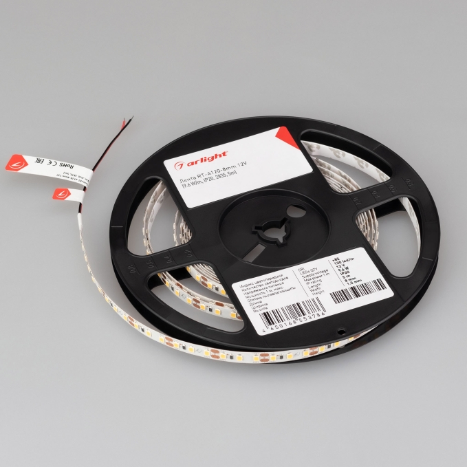 Светодиодная лента RT-A120-8mm 12V White6000 (9.6 W/m, IP20, 2835, 5m), Arlight, 012334(2), изображение 4 Светодиодная лента RT-A120-8mm 12V White6000 (9.6 W/m, IP20, 2835, 5m), Arlight, 012334(2), изображение 4