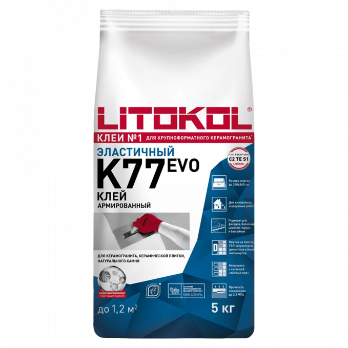 Клей для плитки и керамогранита Litokol Superflex K77 Evo, 5 кг Клей для плитки и керамогранита Litokol Superflex K77 Evo, 5 кг